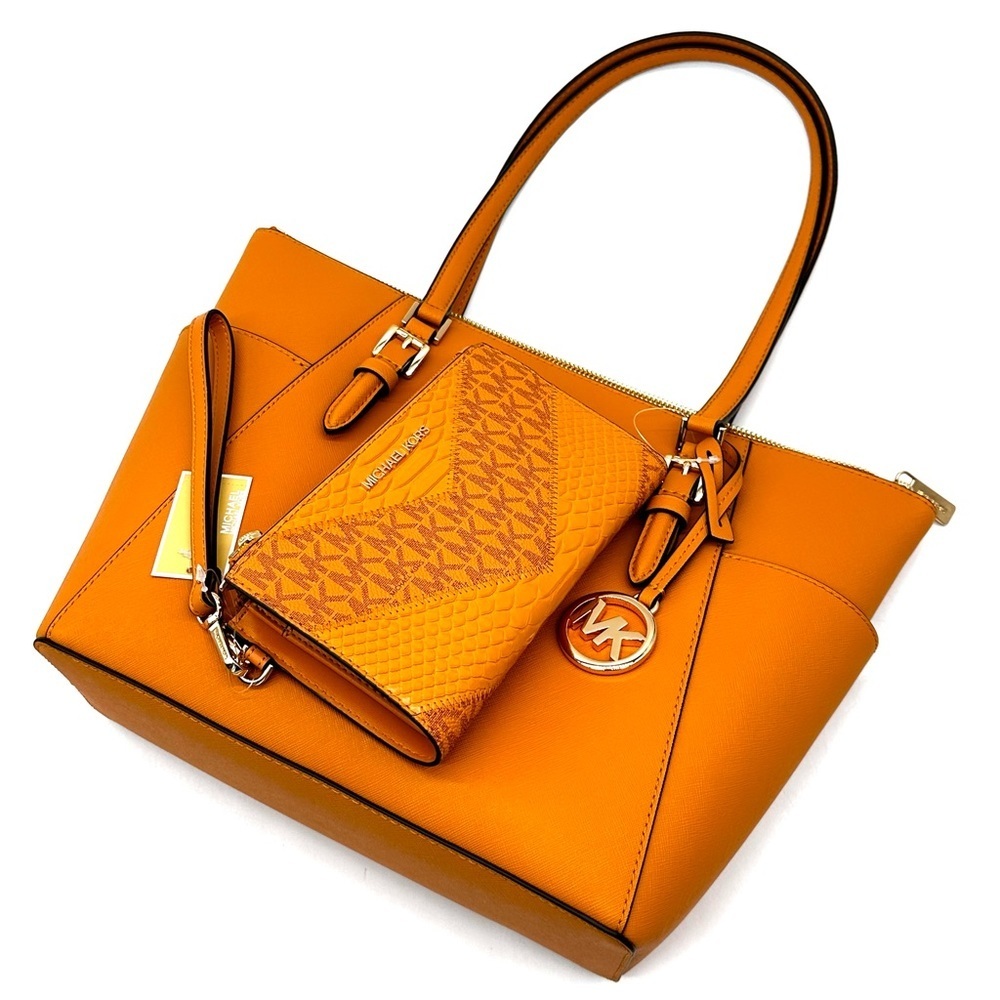 Michael Kors Large Charlotte Tote Bag & Double Zip Wallet Wristlet Cider (NWT) - Picture 6 of 15